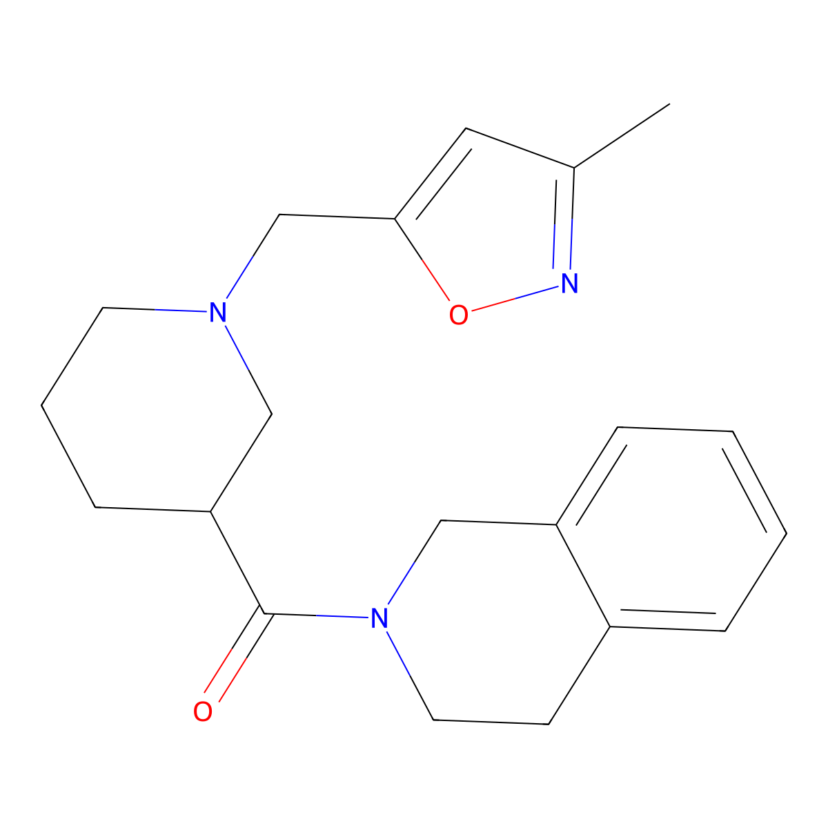 2-{1-[(3-Methyl-1,2-oxazol-5-yl)methyl]piperidine-3-carbonyl}-1,2,3,4-tetrahydroisoquinoline molecular structure, CAS 3054602-32-0