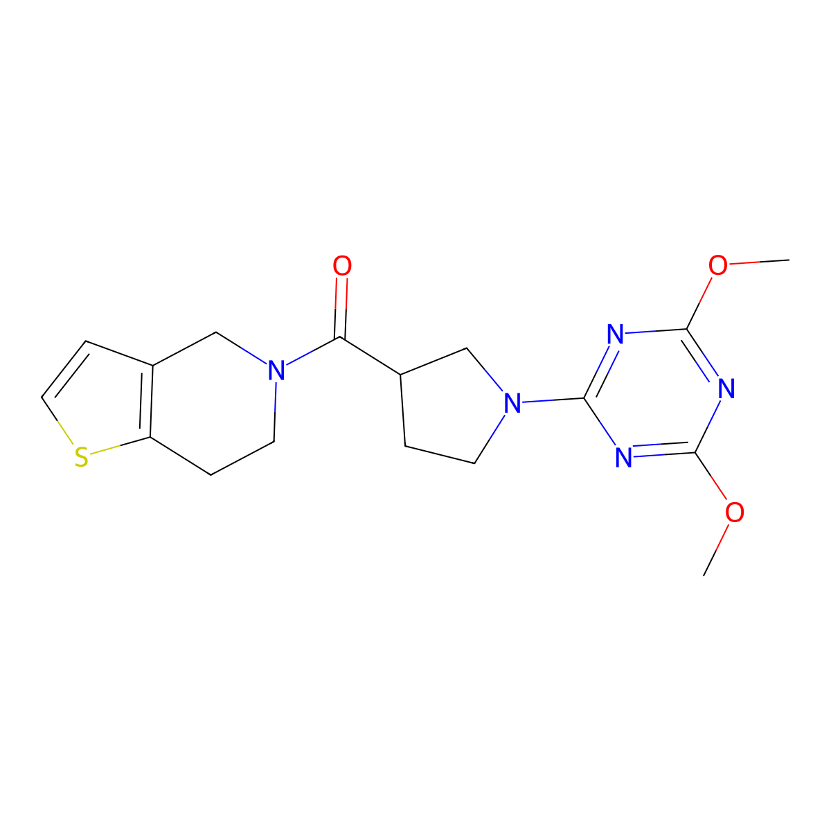 2,4-dimethoxy-6-(3-{4H,5H,6H,7H-thieno[3,2-c]pyridine-5-carbonyl}pyrrolidin-1-yl)-1,3,5-triazine molecular structure, CAS 3054602-33-1