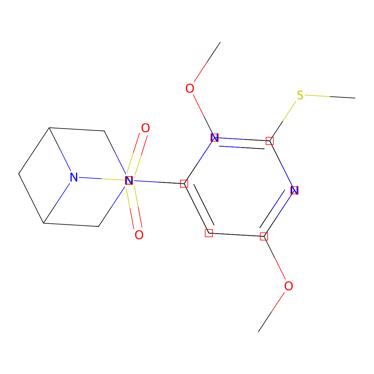 6-(2,5-Dimethoxybenzenesulfonyl)-3-[2-(methylsulfanyl)pyrimidin-4-yl]-3,6-diazabicyclo[3.1.1]heptane molecular structure, CAS 3054602-39-7