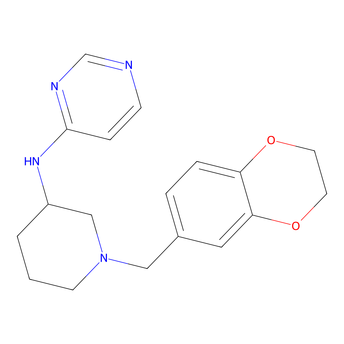 N-[1-(2,3-dihydro-1,4-benzodioxin-6-ylmethyl)piperidin-3-yl]pyrimidin-4-amine molecular structure, CAS 3054602-46-6