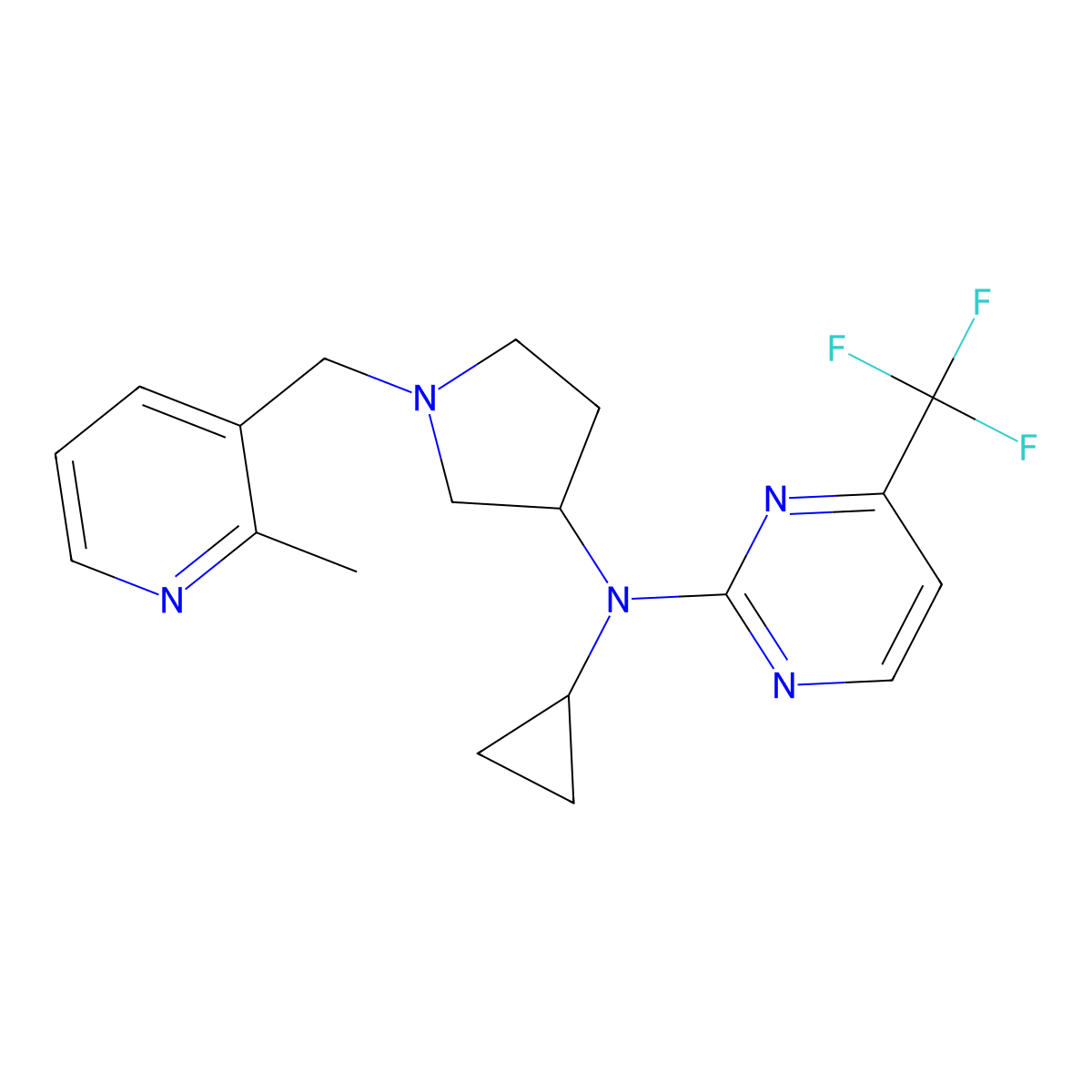 N-cyclopropyl-N-{1-[(2-methylpyridin-3-yl)methyl]pyrrolidin-3-yl}-4-(trifluoromethyl)pyrimidin-2-amine molecular structure, CAS 3054602-48-8