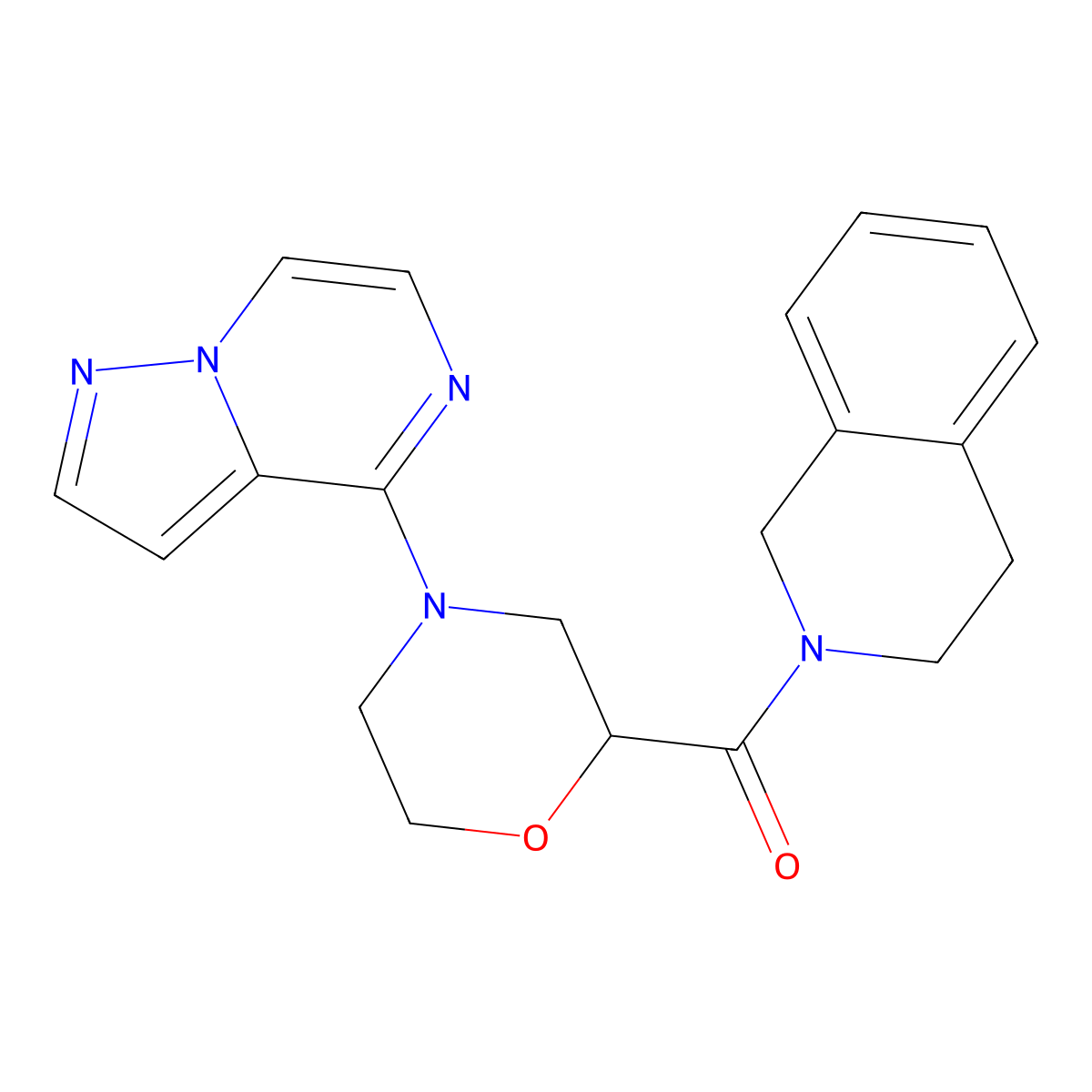 2-(4-{Pyrazolo[1,5-a]pyrazin-4-yl}morpholine-2-carbonyl)-1,2,3,4-tetrahydroisoquinoline molecular structure, CAS 3054602-52-4