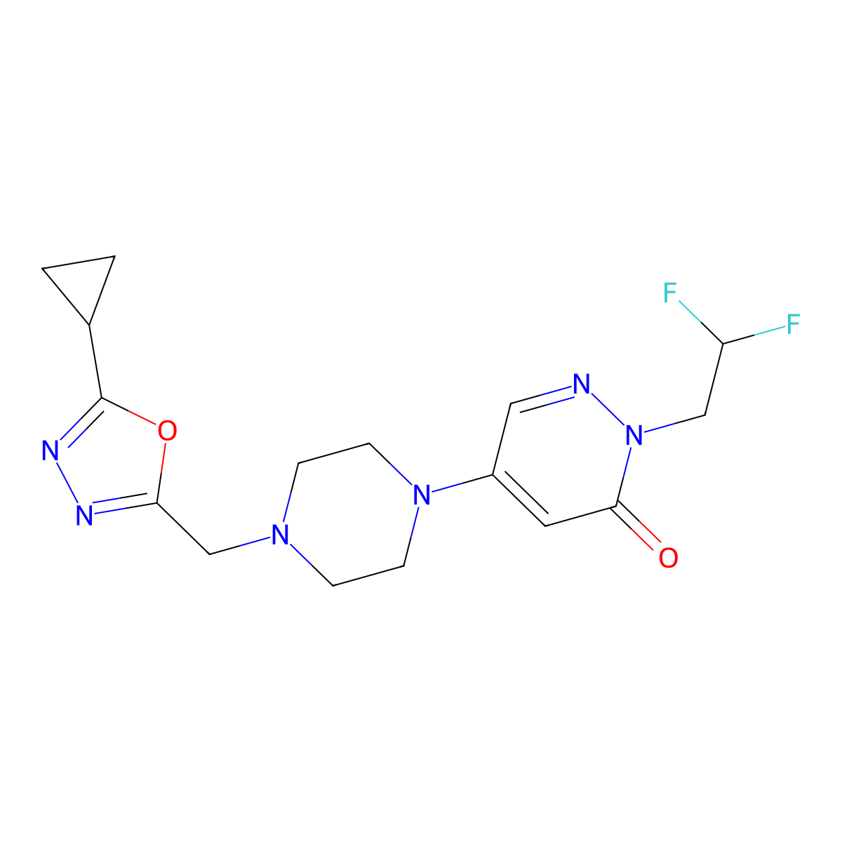 5-{4-[(5-Cyclopropyl-1,3,4-oxadiazol-2-yl)methyl]piperazin-1-yl}-2-(2,2-difluoroethyl)-2,3-dihydropyridazin-3-one molecular structure, CAS 3054602-53-5