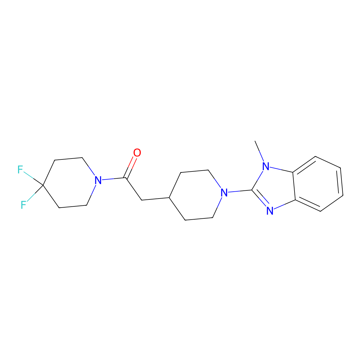 1-(4,4-difluoropiperidin-1-yl)-2-[1-(1-methyl-1H-1,3-benzodiazol-2-yl)piperidin-4-yl]ethan-1-one molecular structure, CAS 3054602-55-7