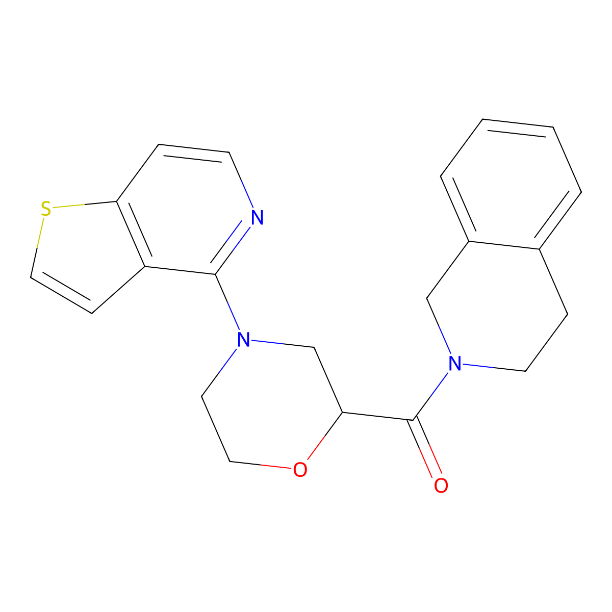 2-(4-{Thieno[3,2-c]pyridin-4-yl}morpholine-2-carbonyl)-1,2,3,4-tetrahydroisoquinoline molecular structure, CAS 3054602-61-5