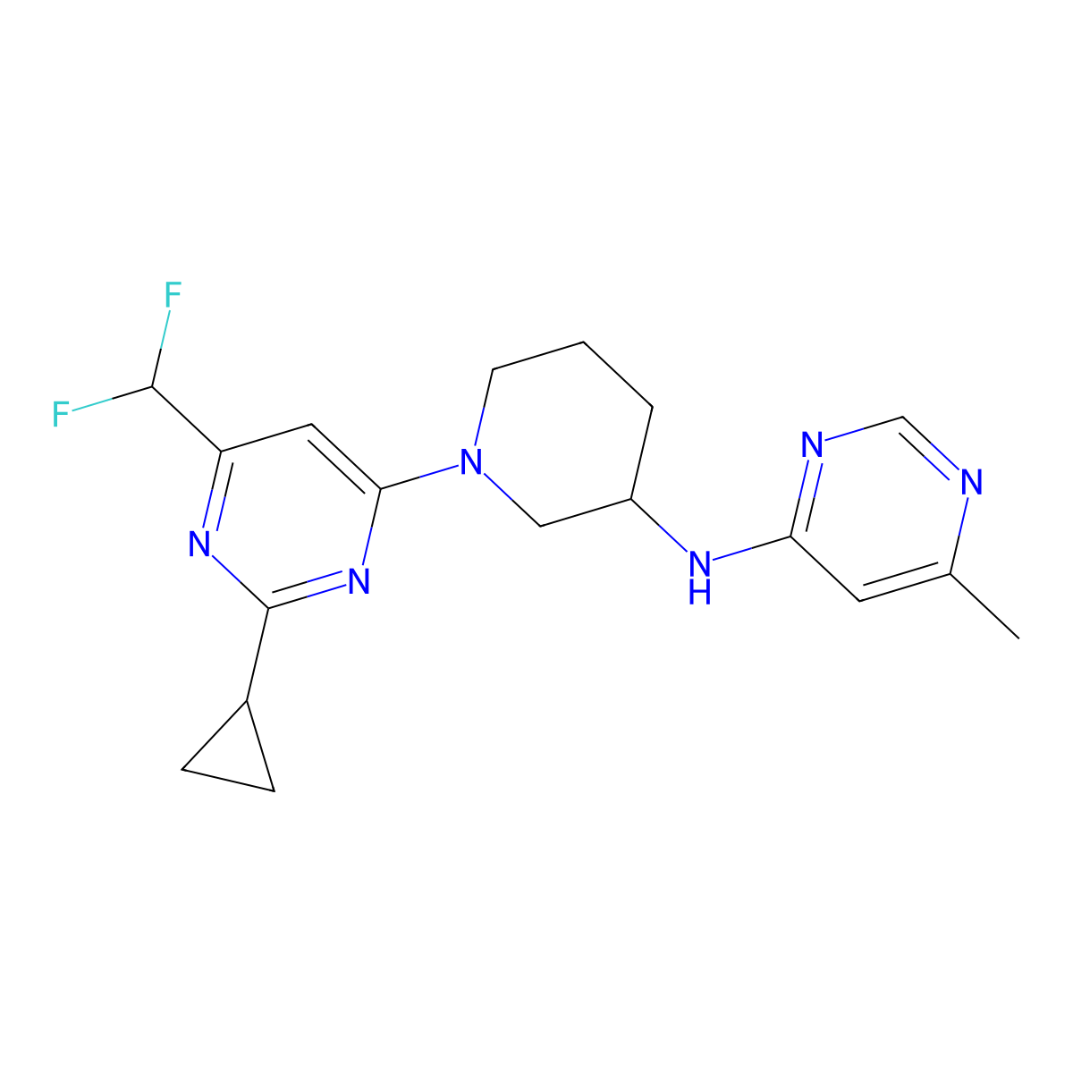 N-{1-[2-cyclopropyl-6-(difluoromethyl)pyrimidin-4-yl]piperidin-3-yl}-6-methylpyrimidin-4-amine molecular structure, CAS 3054602-63-7