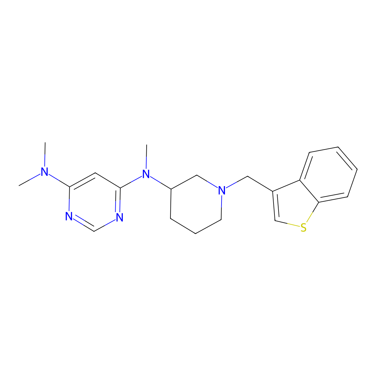 N4-{1-[(1-benzothiophen-3-yl)methyl]piperidin-3-yl}-N4,N6,N6-trimethylpyrimidine-4,6-diamine molecular structure, CAS 3054602-64-8