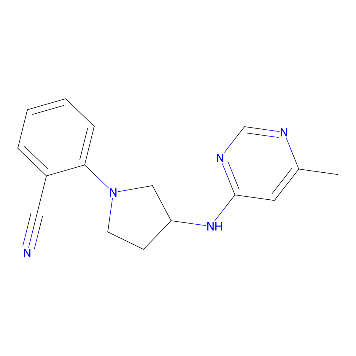 2-{3-[(6-Methylpyrimidin-4-yl)amino]pyrrolidin-1-yl}benzonitrile molecular structure, CAS 3054602-68-2