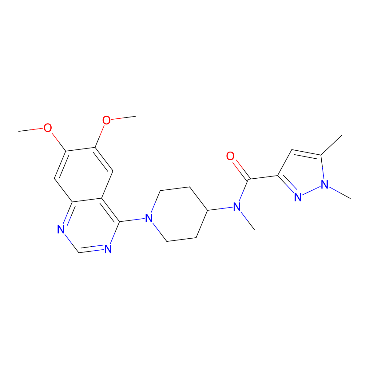 N-[1-(6,7-dimethoxyquinazolin-4-yl)piperidin-4-yl]-N,1,5-trimethyl-1H-pyrazole-3-carboxamide molecular structure, CAS 3054602-71-7
