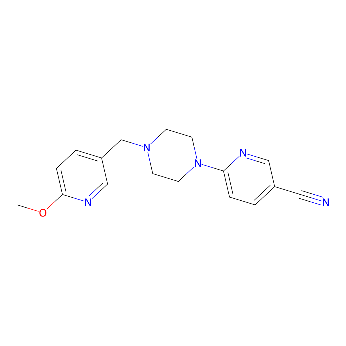 6-{4-[(6-Methoxypyridin-3-yl)methyl]piperazin-1-yl}pyridine-3-carbonitrile molecular structure, CAS 3054602-72-8
