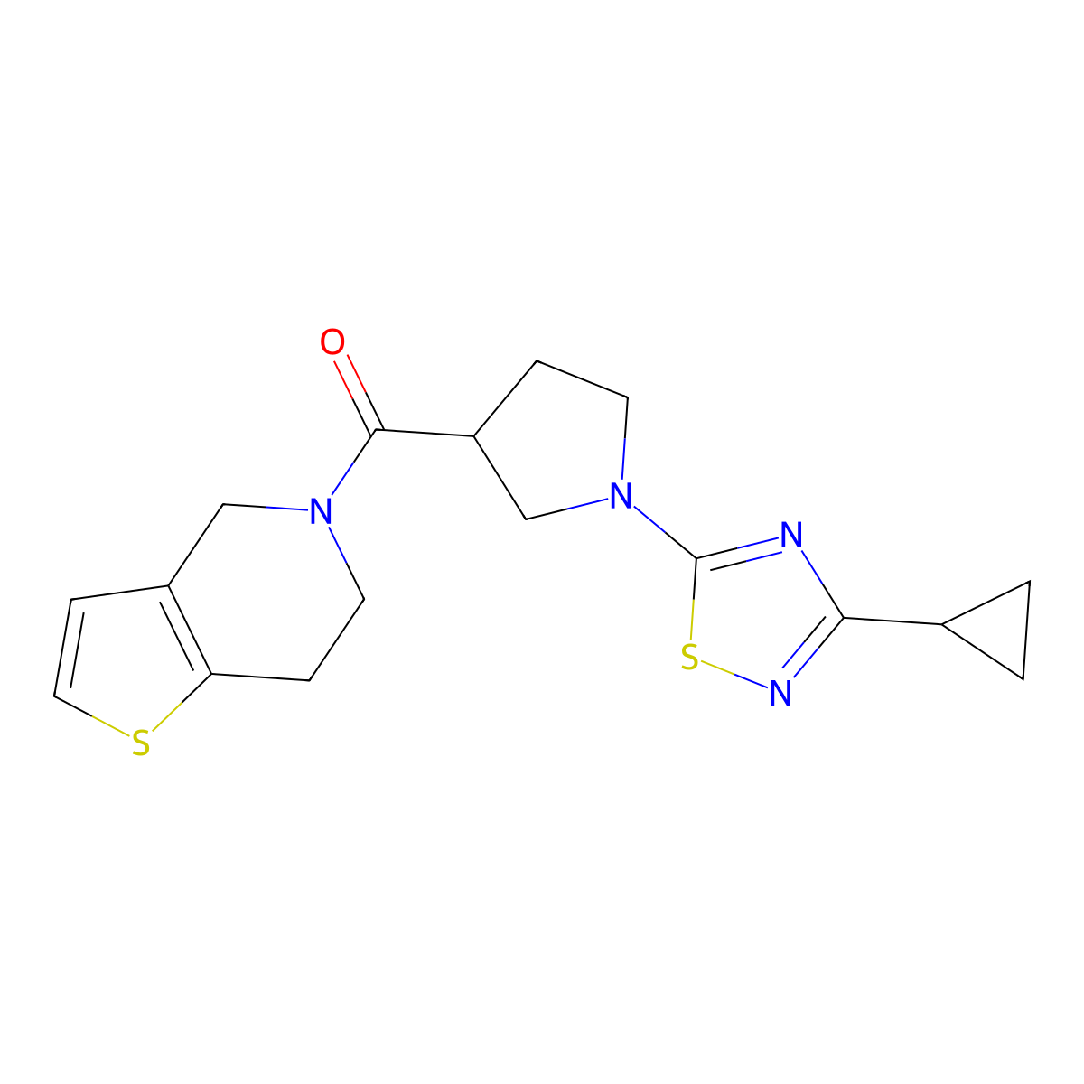 3-cyclopropyl-5-(3-{4H,5H,6H,7H-thieno[3,2-c]pyridine-5-carbonyl}pyrrolidin-1-yl)-1,2,4-thiadiazole molecular structure, CAS 3054602-79-5