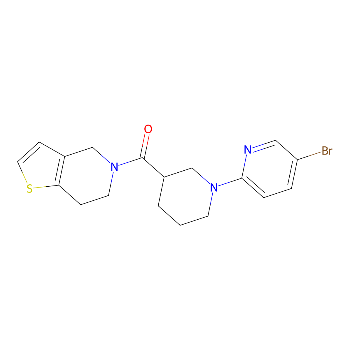 5-bromo-2-(3-{4H,5H,6H,7H-thieno[3,2-c]pyridine-5-carbonyl}piperidin-1-yl)pyridine molecular structure, CAS 3054602-80-8