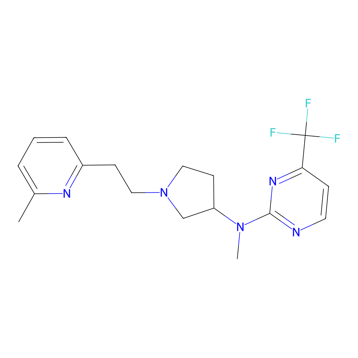 N-methyl-N-{1-[2-(6-methylpyridin-2-yl)ethyl]pyrrolidin-3-yl}-4-(trifluoromethyl)pyrimidin-2-amine molecular structure, CAS 3054602-81-9