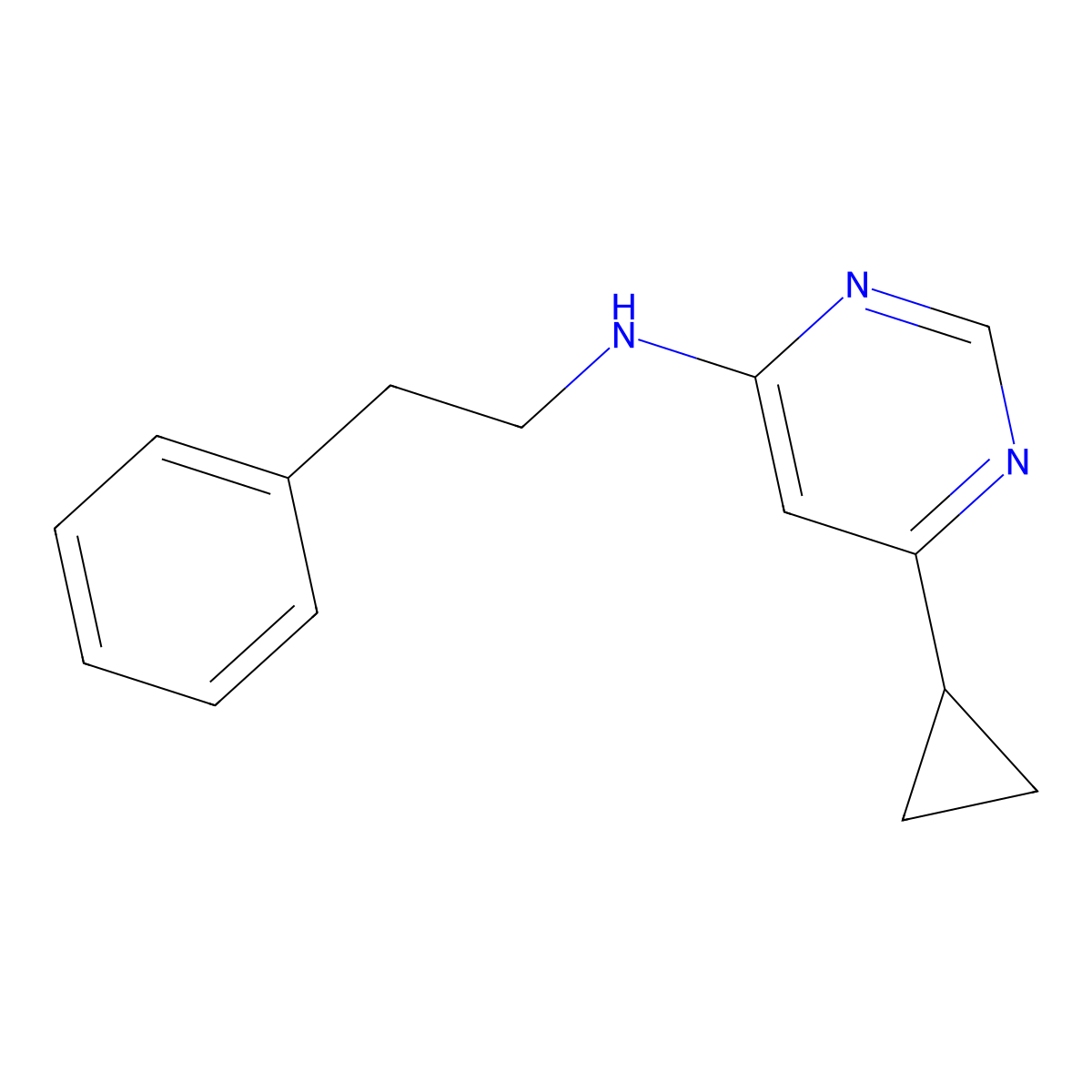 6-cyclopropyl-N-(2-phenylethyl)pyrimidin-4-amine molecular structure, CAS 3054602-83-1