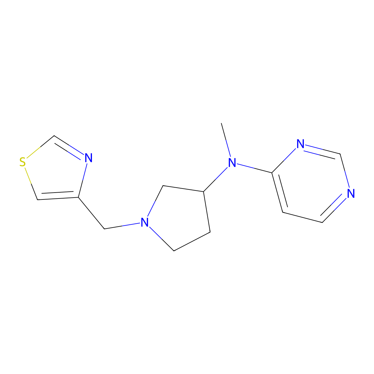 N-methyl-N-{1-[(1,3-thiazol-4-yl)methyl]pyrrolidin-3-yl}pyrimidin-4-amine molecular structure, CAS 3054602-93-3
