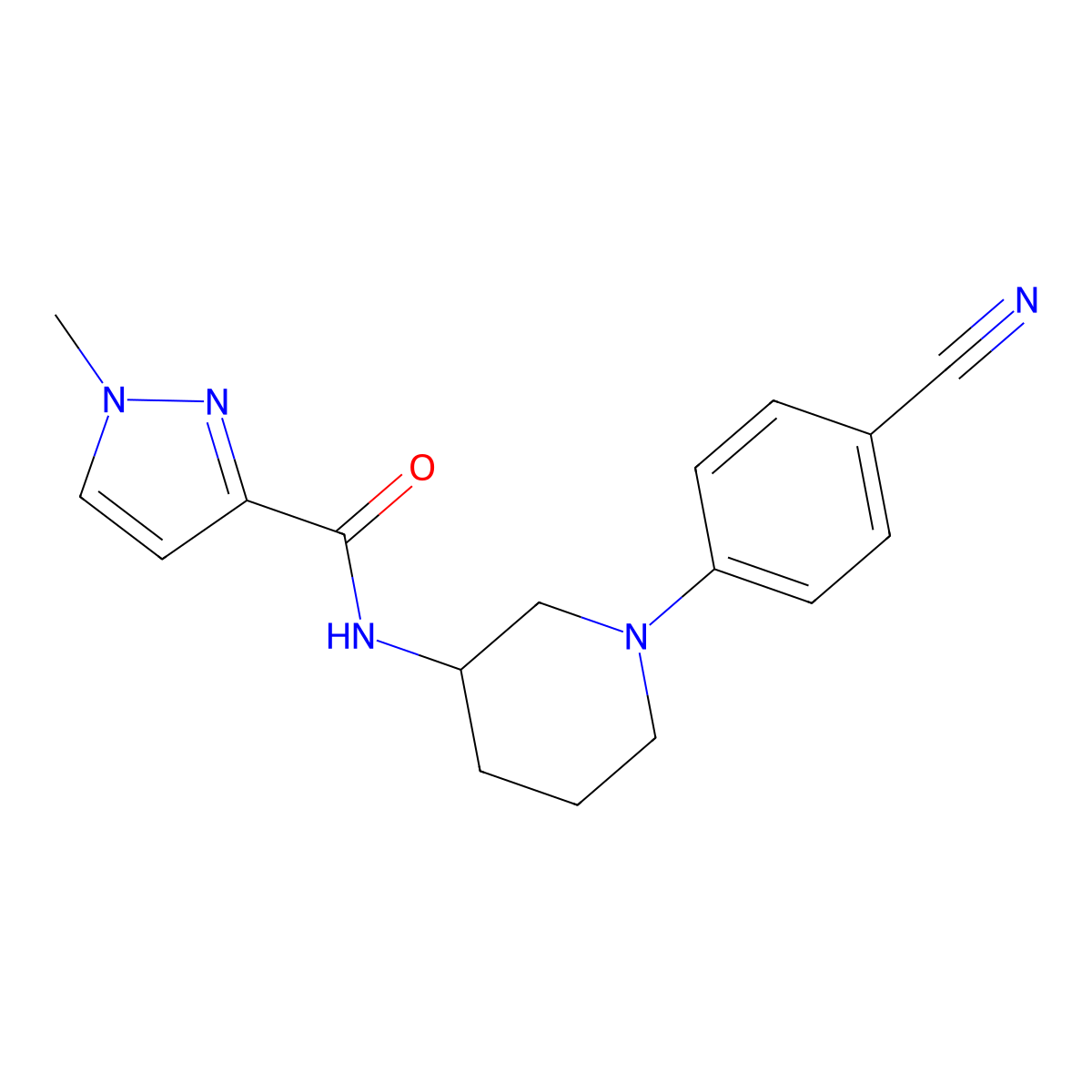 N-[1-(4-cyanophenyl)piperidin-3-yl]-1-methyl-1H-pyrazole-3-carboxamide molecular structure, CAS 3054602-95-5