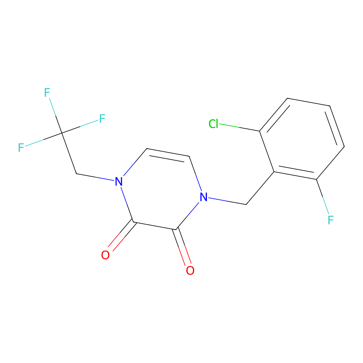 1-[(2-Chloro-6-fluorophenyl)methyl]-4-(2,2,2-trifluoroethyl)-1,2,3,4-tetrahydropyrazine-2,3-dione molecular structure, CAS 3054602-97-7