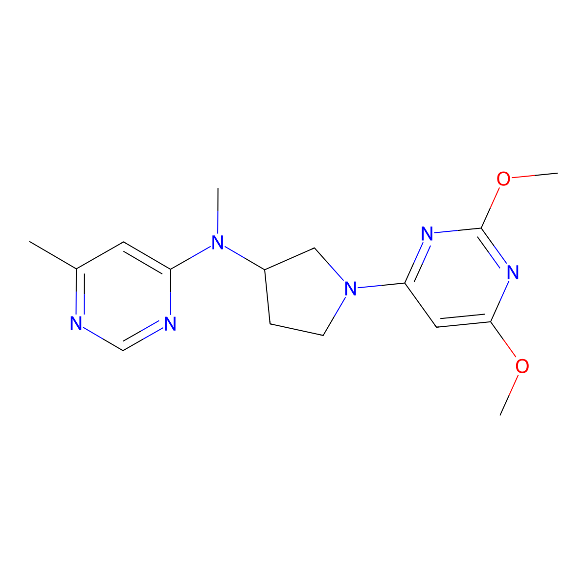 N-[1-(2,6-dimethoxypyrimidin-4-yl)pyrrolidin-3-yl]-N,6-dimethylpyrimidin-4-amine molecular structure, CAS 3054602-98-8