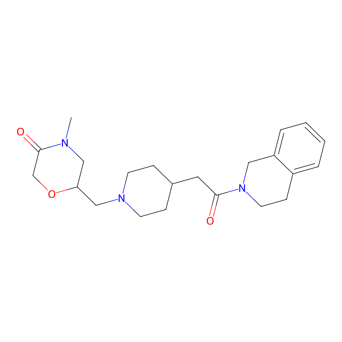 4-Methyl-6-({4-[2-oxo-2-(1,2,3,4-tetrahydroisoquinolin-2-yl)ethyl]piperidin-1-yl}methyl)morpholin-3-one molecular structure, CAS 3054602-99-9