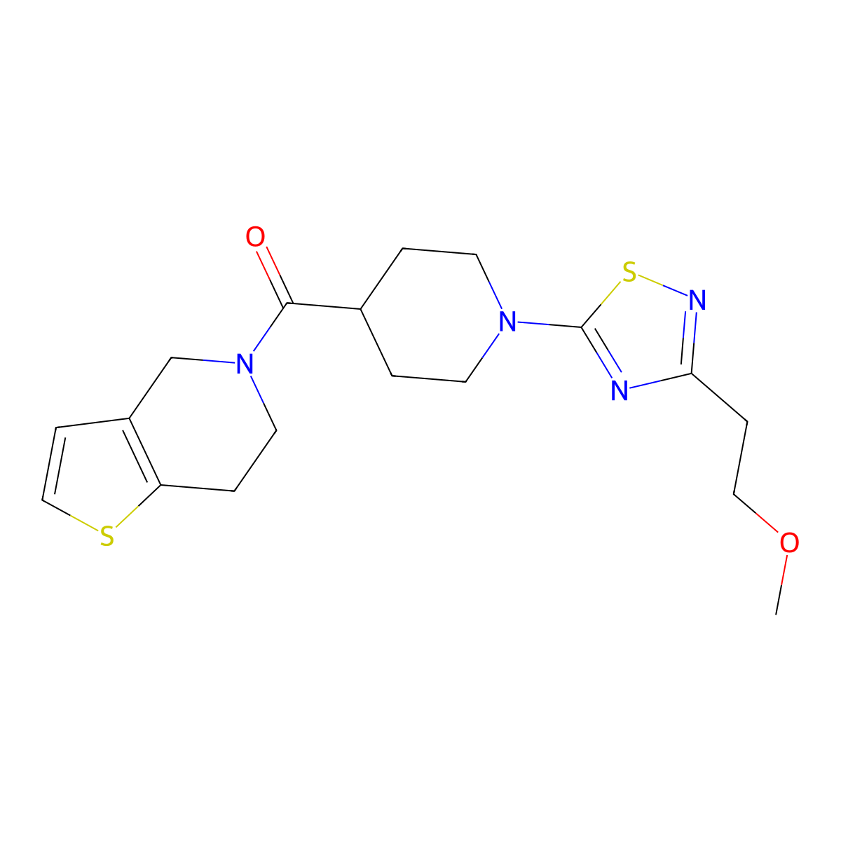 1-[3-(2-methoxyethyl)-1,2,4-thiadiazol-5-yl]-4-{4H,5H,6H,7H-thieno[3,2-c]pyridine-5-carbonyl}piperidine molecular structure, CAS 3054603-02-7