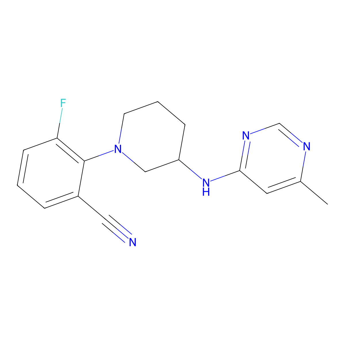 3-Fluoro-2-{3-[(6-methylpyrimidin-4-yl)amino]piperidin-1-yl}benzonitrile molecular structure, CAS 3054603-08-3