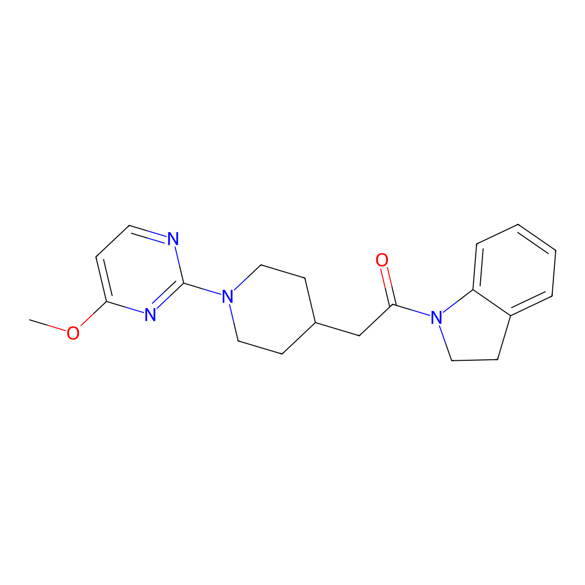 1-(2,3-dihydro-1H-indol-1-yl)-2-[1-(4-methoxypyrimidin-2-yl)piperidin-4-yl]ethan-1-one molecular structure, CAS 3054603-13-0