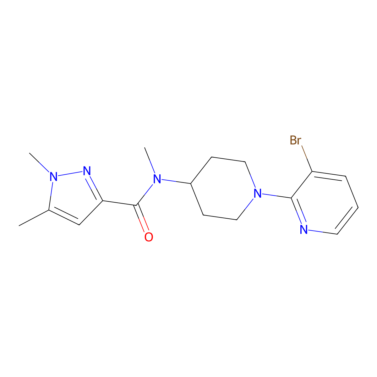 N-[1-(3-bromopyridin-2-yl)piperidin-4-yl]-N,1,5-trimethyl-1H-pyrazole-3-carboxamide molecular structure, CAS 3054603-15-2