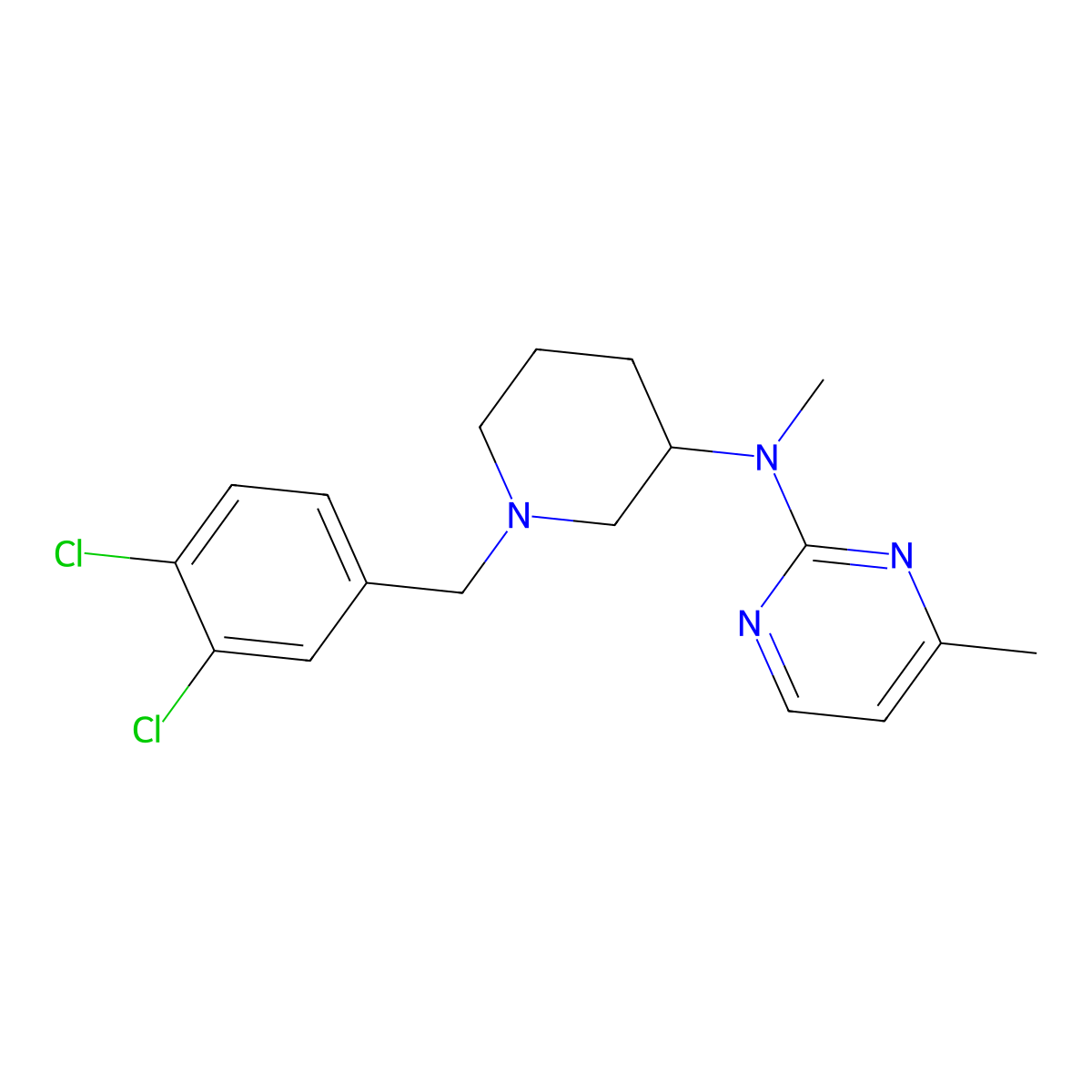 N-[1-[(3,4-dichlorophenyl)methyl]piperidin-3-yl]-N,4-dimethylpyrimidin-2-amine molecular structure, CAS 3054603-18-5