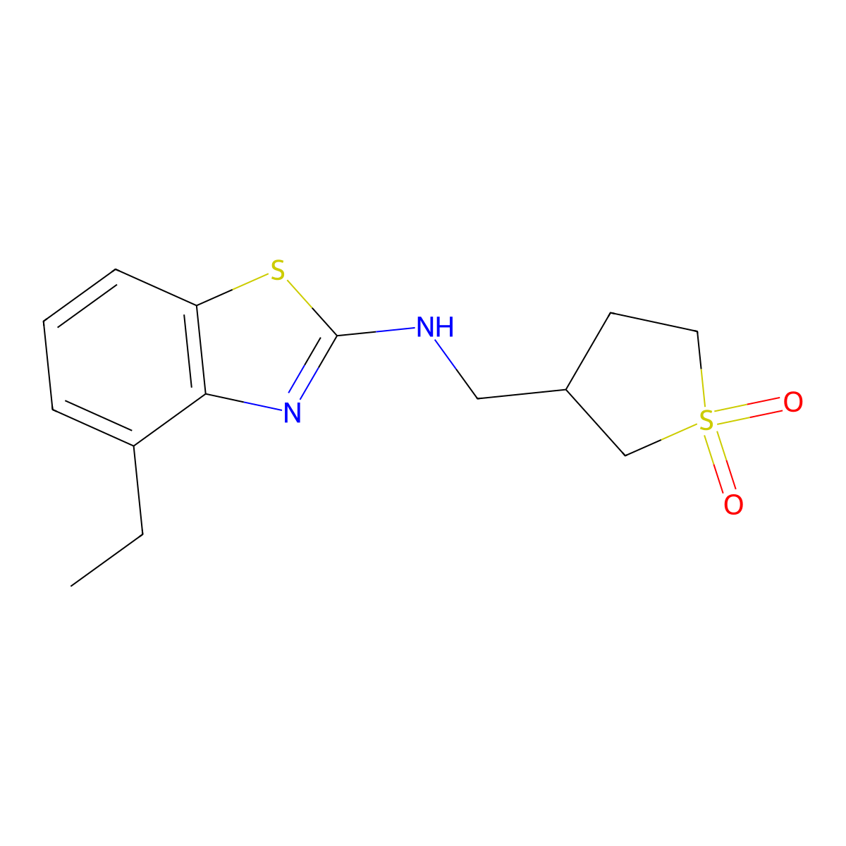 3-{[(4-Ethyl-1,3-benzothiazol-2-yl)amino]methyl}-1lambda-thiolane-1,1-dione molecular structure, CAS 3054603-20-9