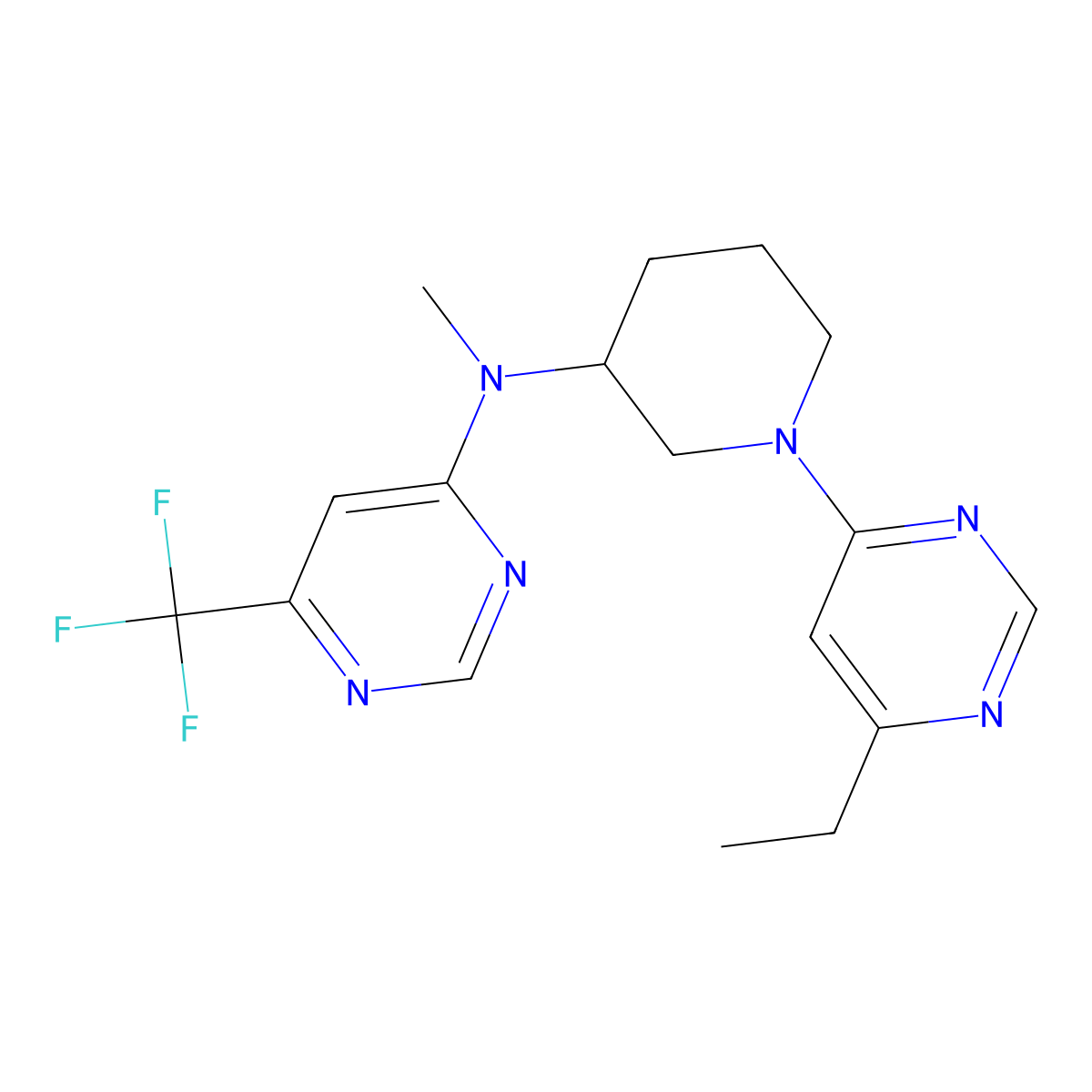 N-[1-(6-ethylpyrimidin-4-yl)piperidin-3-yl]-N-methyl-6-(trifluoromethyl)pyrimidin-4-amine molecular structure, CAS 3054603-22-1