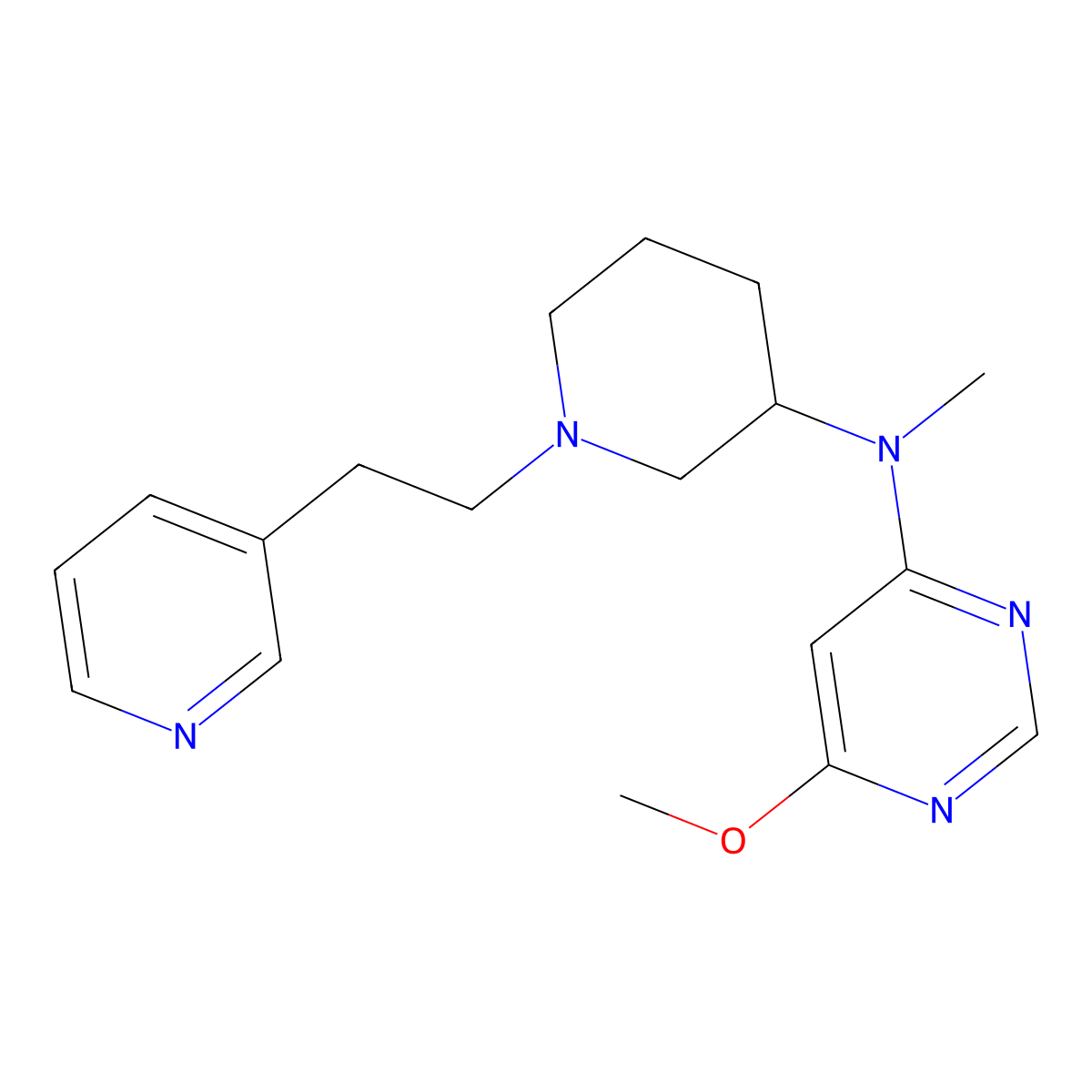6-methoxy-N-methyl-N-{1-[2-(pyridin-3-yl)ethyl]piperidin-3-yl}pyrimidin-4-amine molecular structure, CAS 3054603-26-5