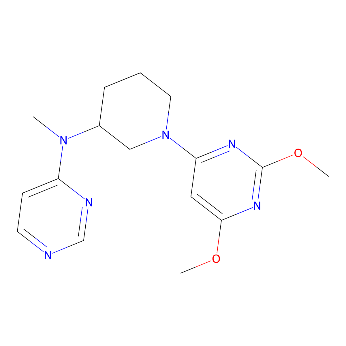 N-[1-(2,6-dimethoxypyrimidin-4-yl)piperidin-3-yl]-N-methylpyrimidin-4-amine molecular structure, CAS 3054603-27-6