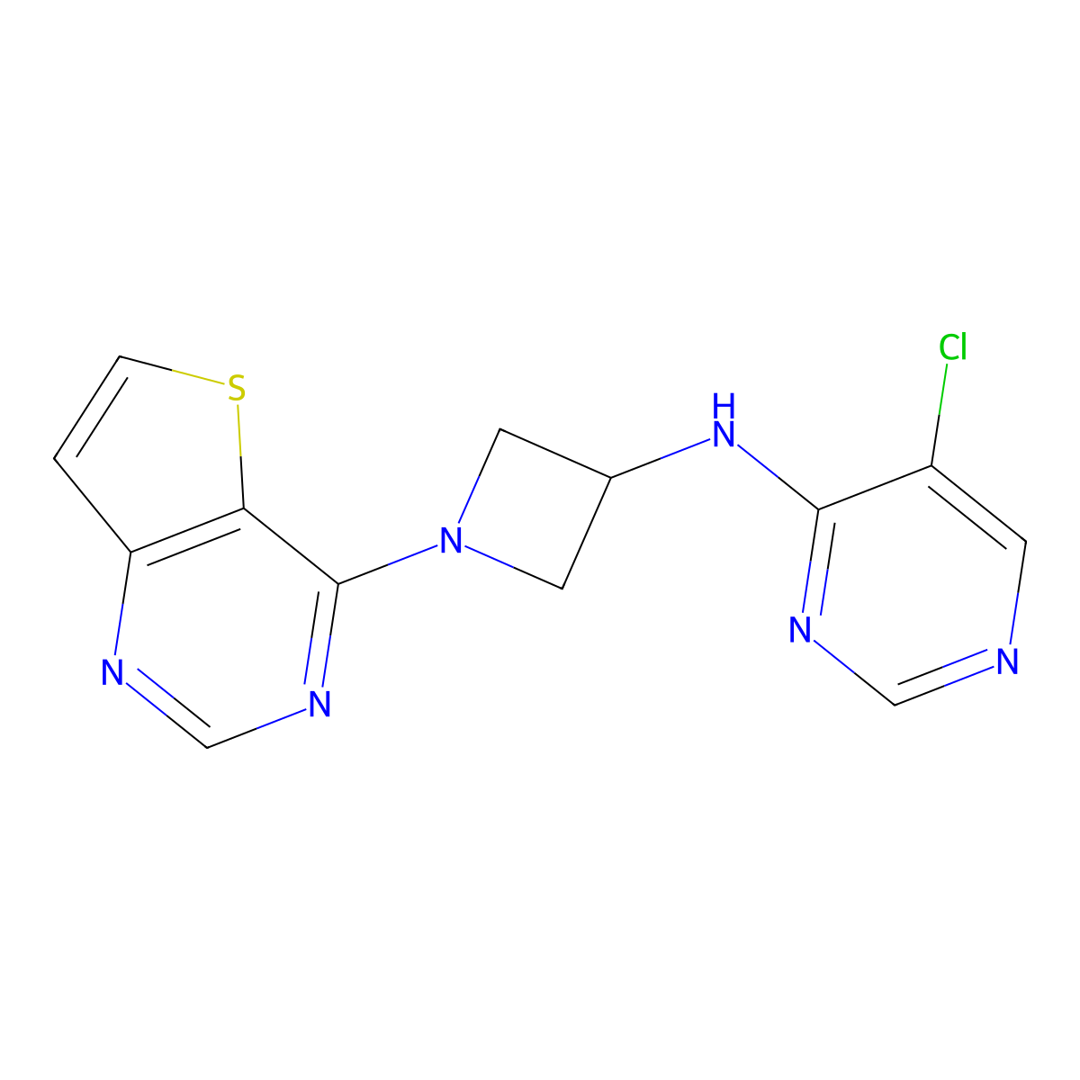 5-chloro-N-(1-{thieno[3,2-d]pyrimidin-4-yl}azetidin-3-yl)pyrimidin-4-amine molecular structure, CAS 3054603-28-7