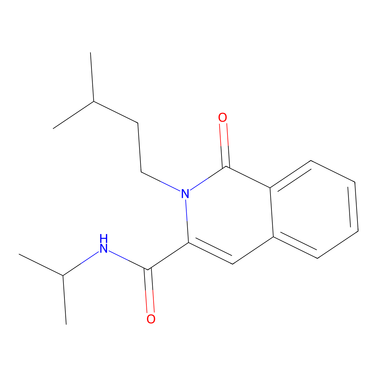 2-(3-methylbutyl)-1-oxo-N-(propan-2-yl)-1,2-dihydroisoquinoline-3-carboxamide molecular structure, CAS 3054603-30-1