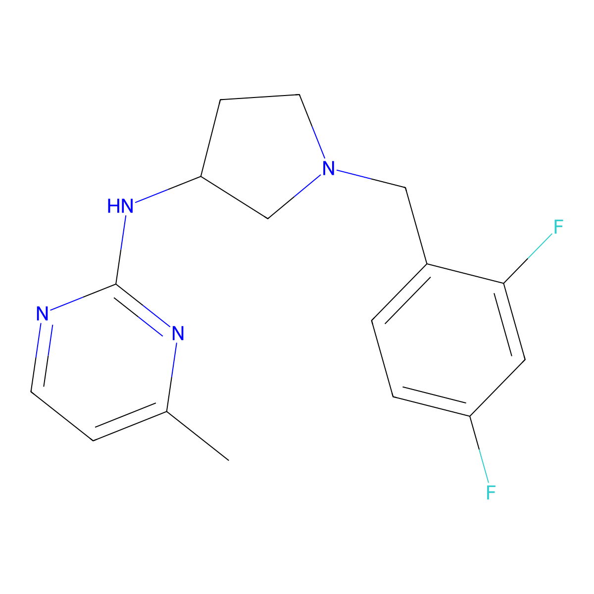 N-{1-[(2,4-difluorophenyl)methyl]pyrrolidin-3-yl}-4-methylpyrimidin-2-amine molecular structure, CAS 3054603-33-4