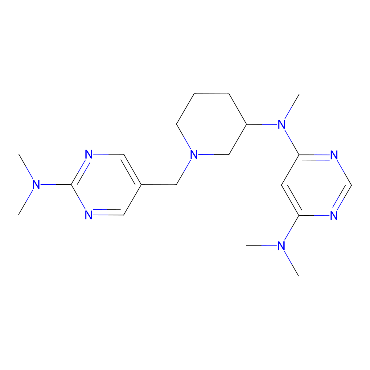 N4-(1-{[2-(dimethylamino)pyrimidin-5-yl]methyl}piperidin-3-yl)-N4,N6,N6-trimethylpyrimidine-4,6-diamine molecular structure, CAS 3054603-37-8