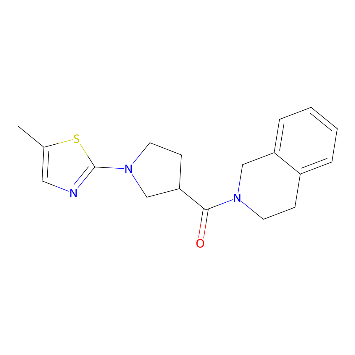 2-[1-(5-Methyl-1,3-thiazol-2-yl)pyrrolidine-3-carbonyl]-1,2,3,4-tetrahydroisoquinoline molecular structure, CAS 3054603-44-7