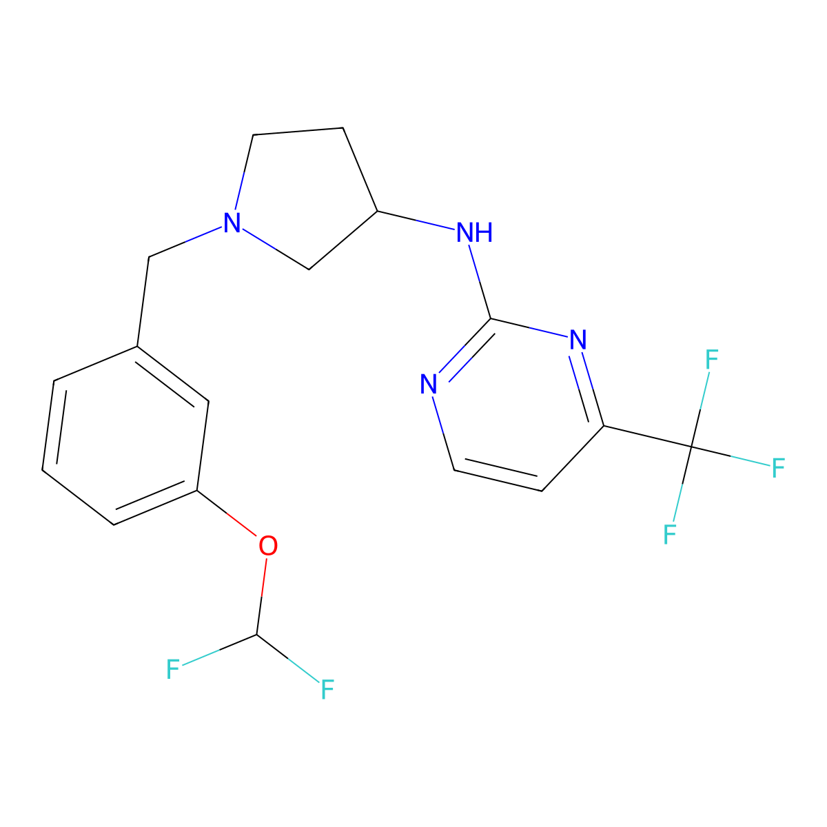 N-(1-{[3-(difluoromethoxy)phenyl]methyl}pyrrolidin-3-yl)-4-(trifluoromethyl)pyrimidin-2-amine molecular structure, CAS 3054603-46-9