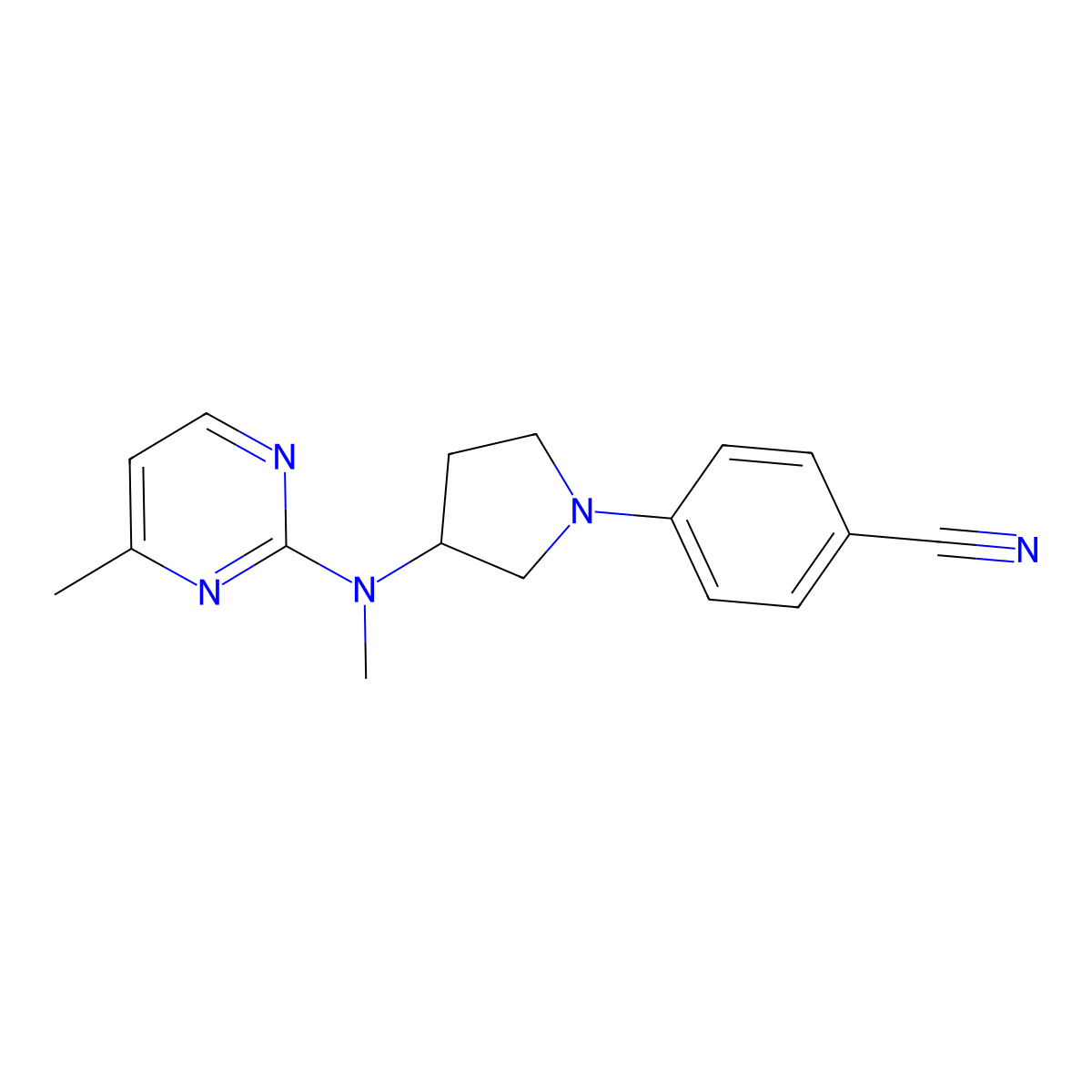 4-{3-[Methyl(4-methylpyrimidin-2-yl)amino]pyrrolidin-1-yl}benzonitrile molecular structure, CAS 3054603-48-1
