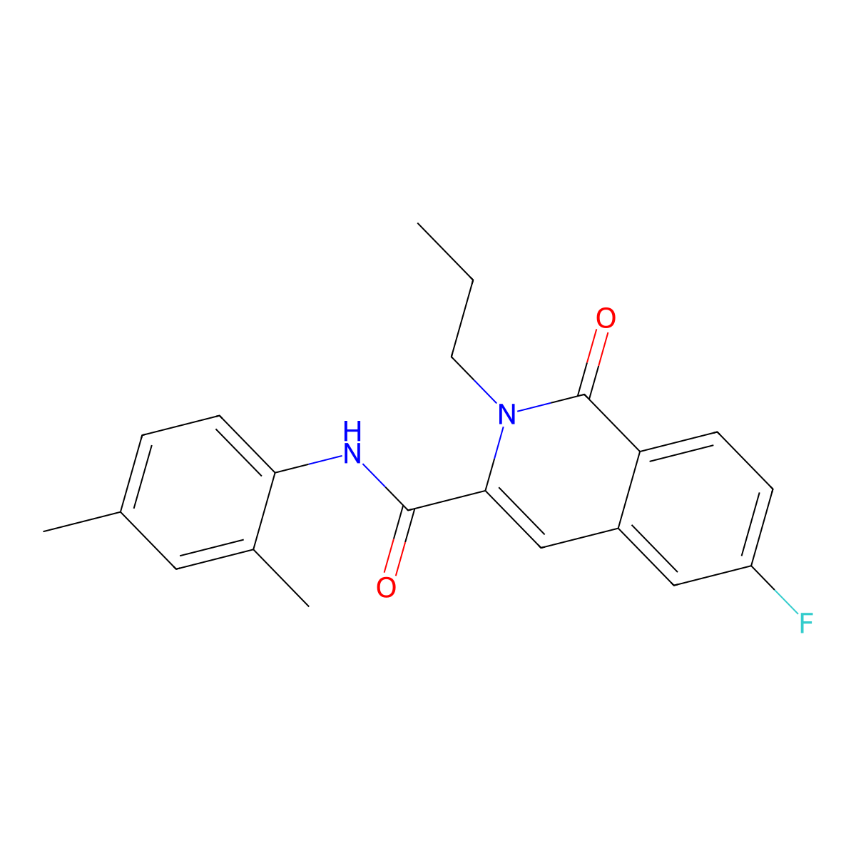 N-(2,4-dimethylphenyl)-6-fluoro-1-oxo-2-propyl-1,2-dihydroisoquinoline-3-carboxamide molecular structure, CAS 3054603-49-2