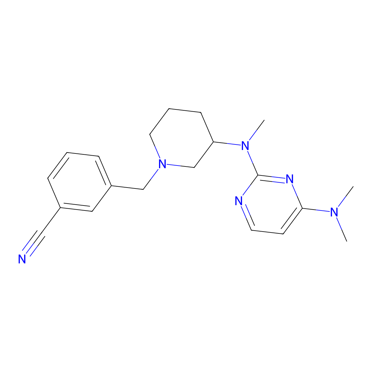 3-[(3-{[4-(Dimethylamino)pyrimidin-2-yl](methyl)amino}piperidin-1-yl)methyl]benzonitrile molecular structure, CAS 3054603-50-5