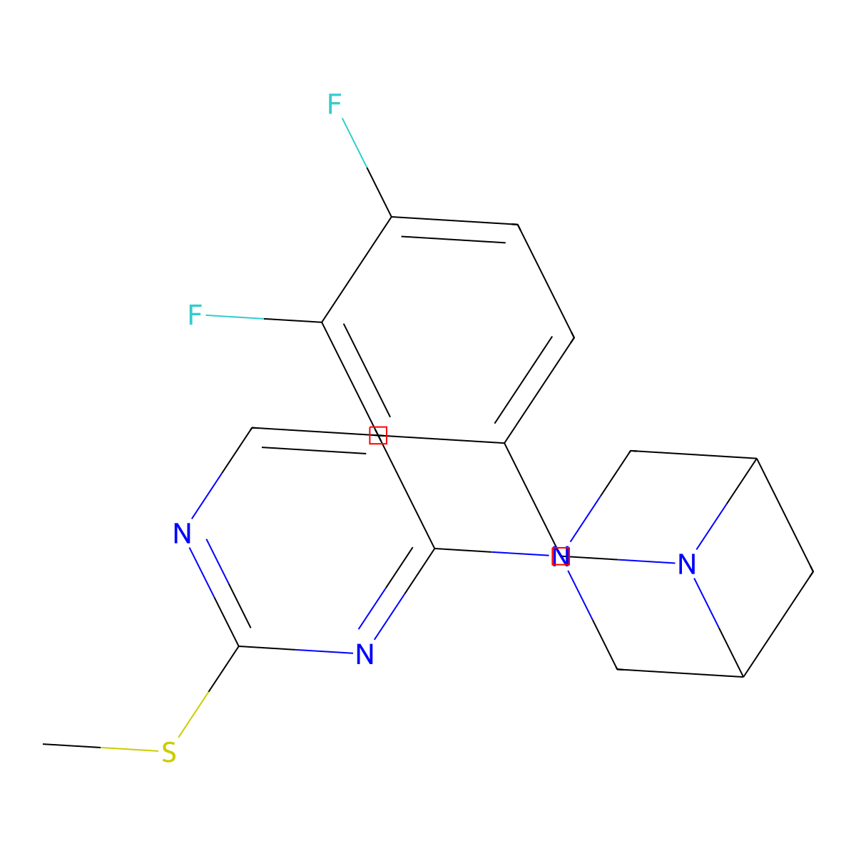 6-[(3,4-Difluorophenyl)methyl]-3-[2-(methylsulfanyl)pyrimidin-4-yl]-3,6-diazabicyclo[3.1.1]heptane molecular structure, CAS 3054603-55-0