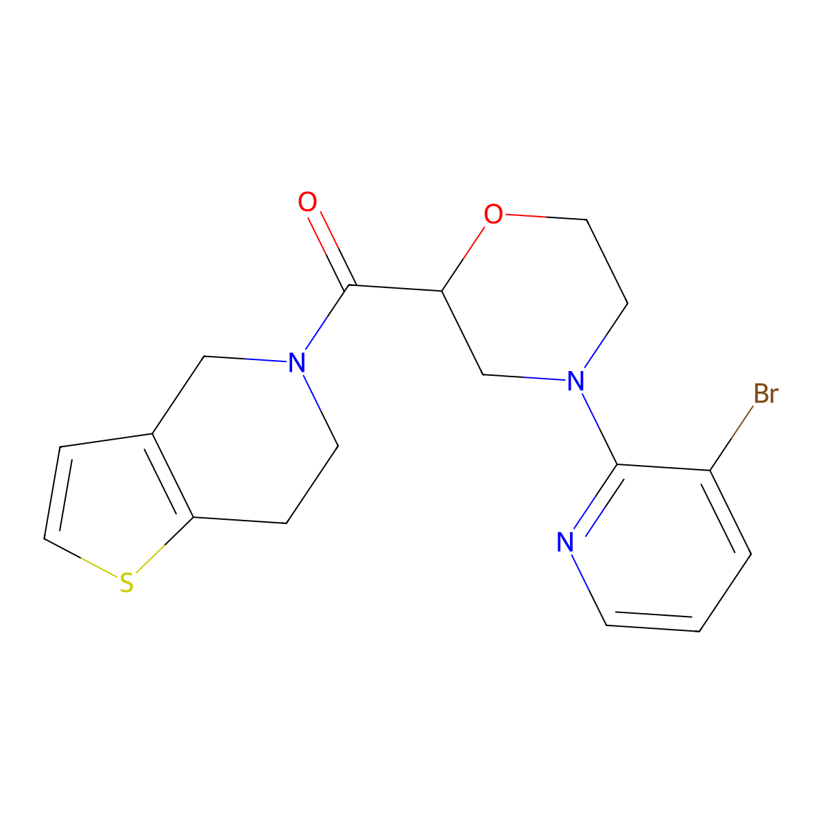 4-(3-bromopyridin-2-yl)-2-{4H,5H,6H,7H-thieno[3,2-c]pyridine-5-carbonyl}morpholine molecular structure, CAS 3054603-56-1
