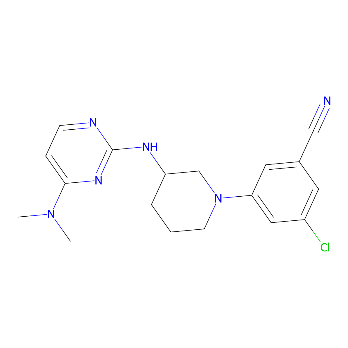 3-Chloro-5-(3-{[4-(dimethylamino)pyrimidin-2-yl]amino}piperidin-1-yl)benzonitrile molecular structure, CAS 3054603-58-3