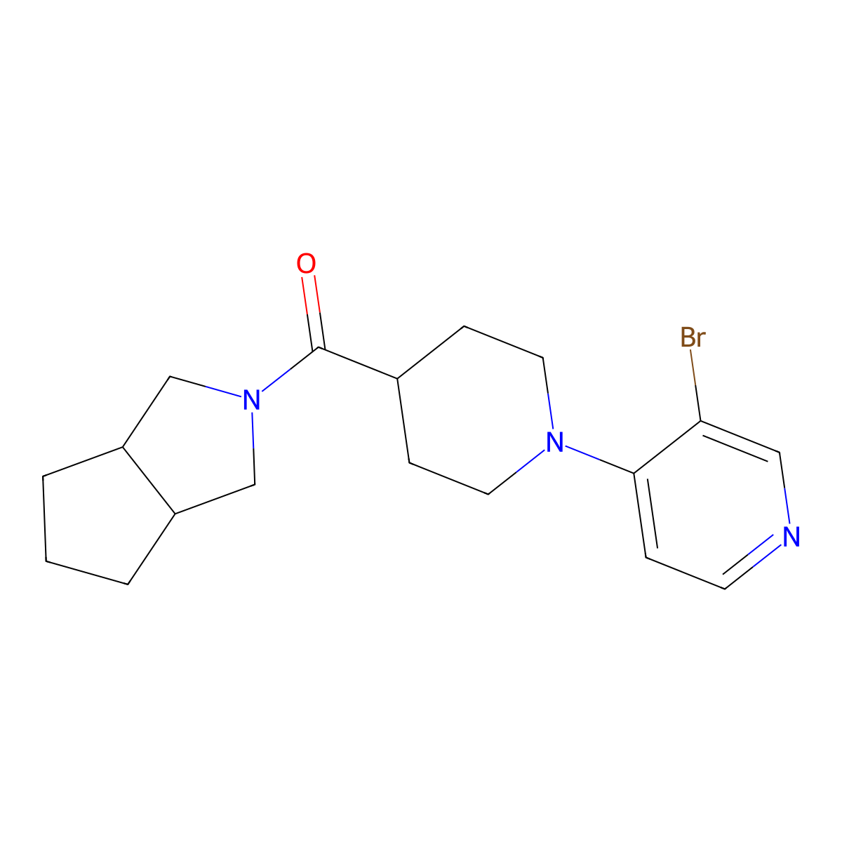 3-Bromo-4-(4-{octahydrocyclopenta[c]pyrrole-2-carbonyl}piperidin-1-yl)pyridine molecular structure, CAS 3054603-62-9