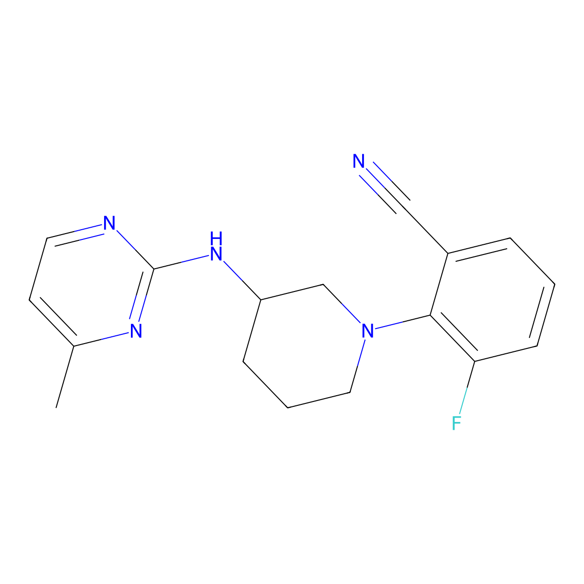 3-Fluoro-2-{3-[(4-methylpyrimidin-2-yl)amino]piperidin-1-yl}benzonitrile molecular structure, CAS 3054603-65-2