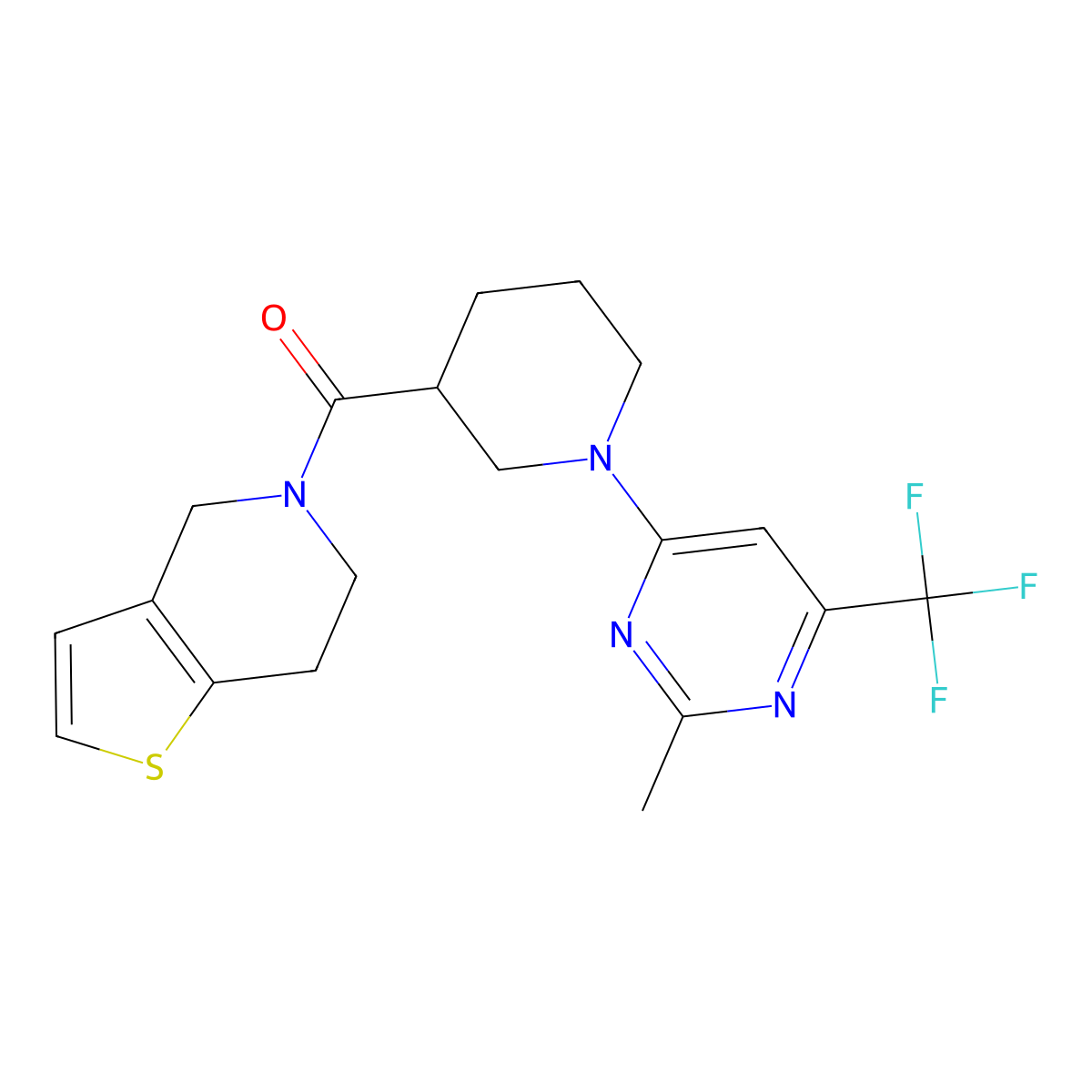 2-methyl-4-(3-{4H,5H,6H,7H-thieno[3,2-c]pyridine-5-carbonyl}piperidin-1-yl)-6-(trifluoromethyl)pyrimidine molecular structure, CAS 3054603-70-9