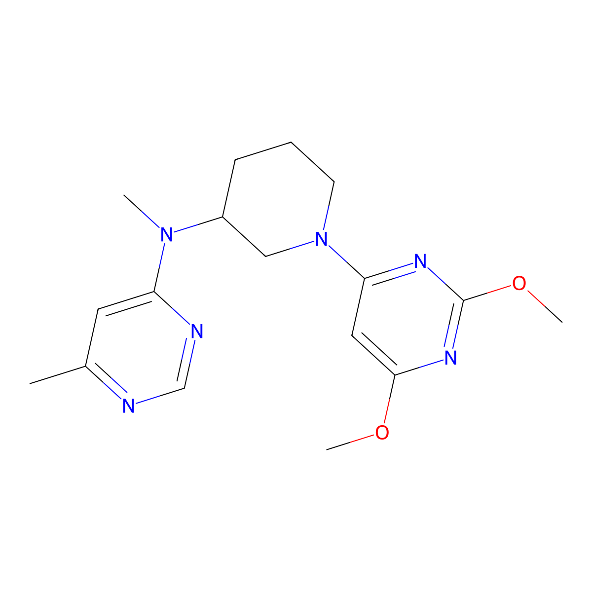 N-[1-(2,6-dimethoxypyrimidin-4-yl)piperidin-3-yl]-N,6-dimethylpyrimidin-4-amine molecular structure, CAS 3054603-74-3