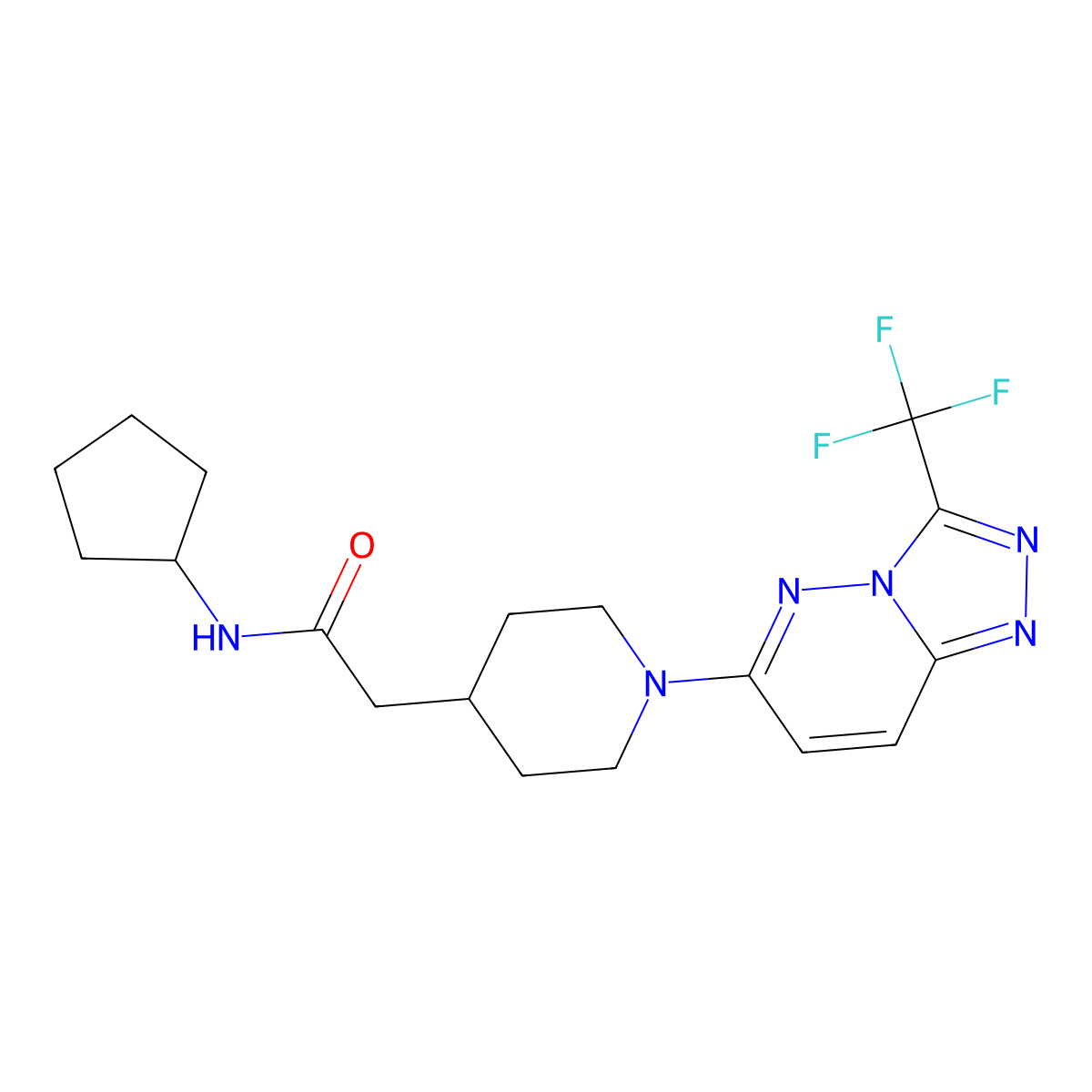 N-cyclopentyl-2-{1-[3-(trifluoromethyl)-[1,2,4]triazolo[4,3-b]pyridazin-6-yl]piperidin-4-yl}acetamide molecular structure, CAS 3054603-83-4