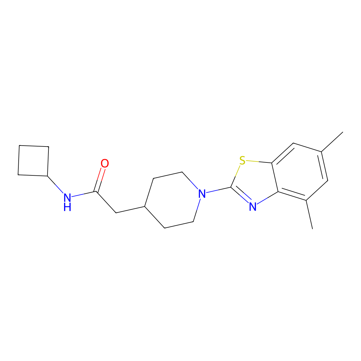 N-cyclobutyl-2-[1-(4,6-dimethyl-1,3-benzothiazol-2-yl)piperidin-4-yl]acetamide molecular structure, CAS 3054603-85-6